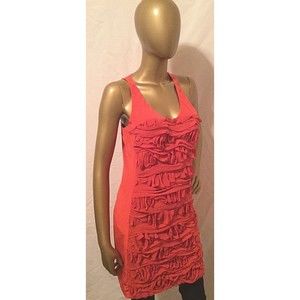 Cynthia Steffe Women Red Dress Shift Sz 6 Silk Sleeveless Ruffle Frayed Tissue